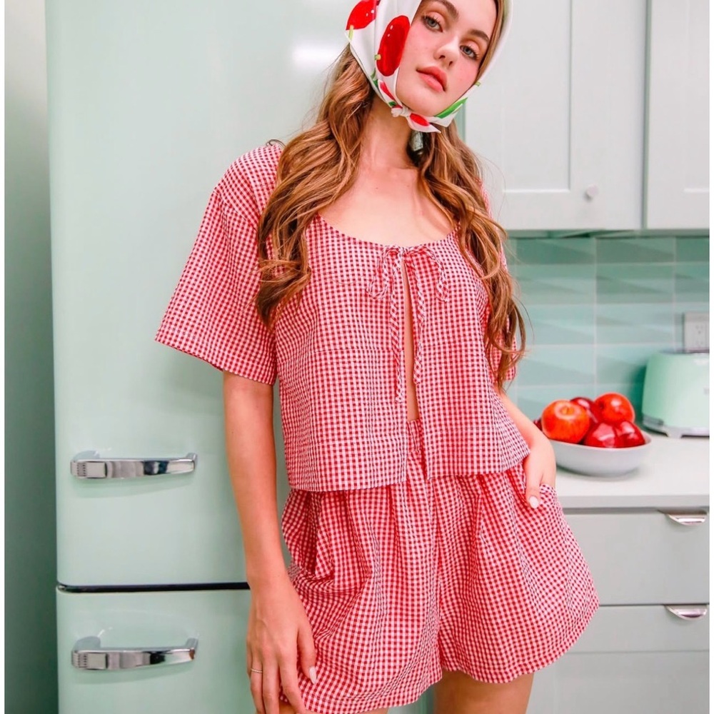 HYFVE Red Checkered Blouse and Shorts Size Small